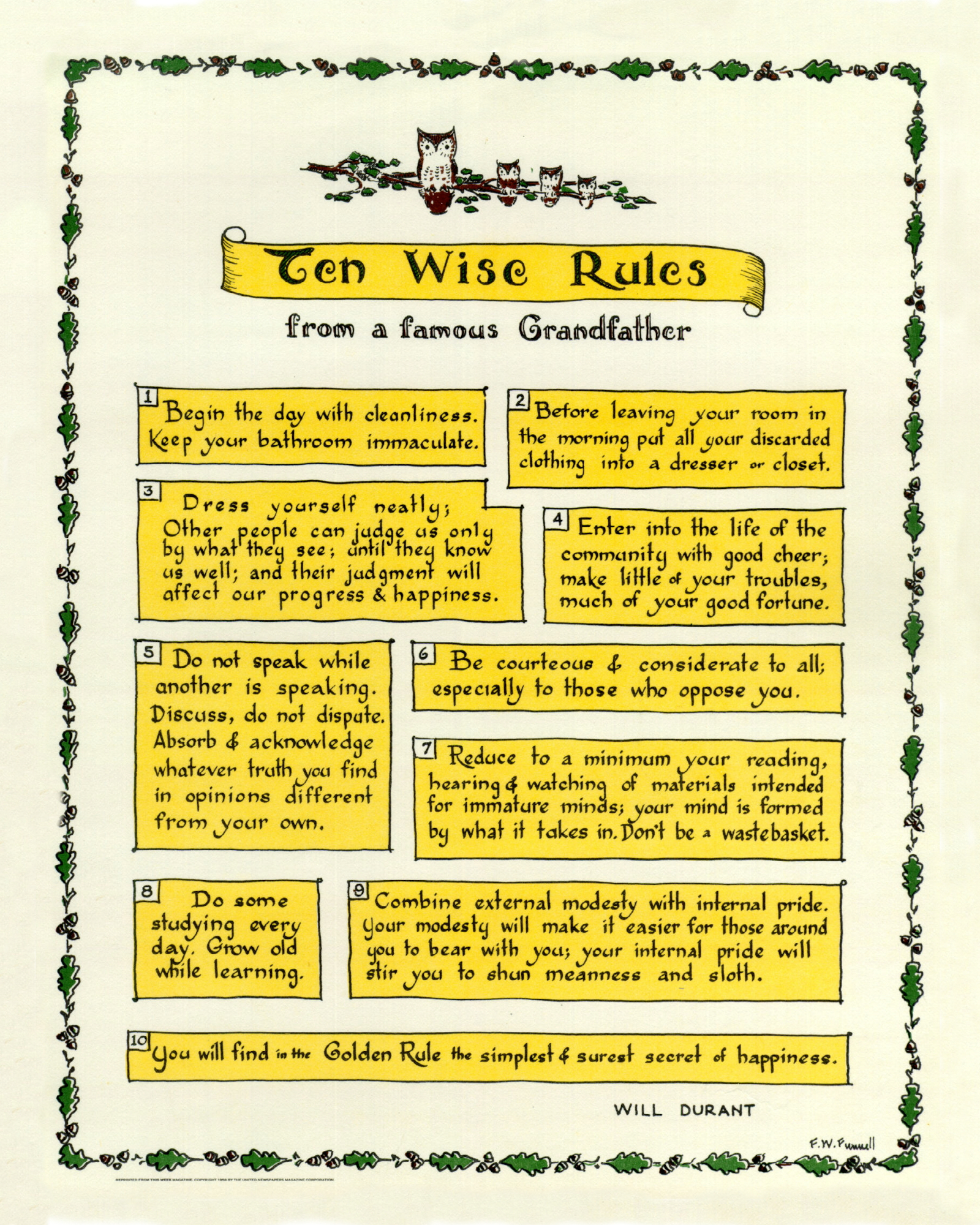 Ten Wise Rules, by Will Durant